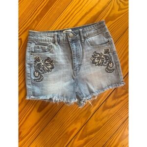 Tokyo Darling Women's Jean Shorts w/h Embroidery & Raw Edge‎